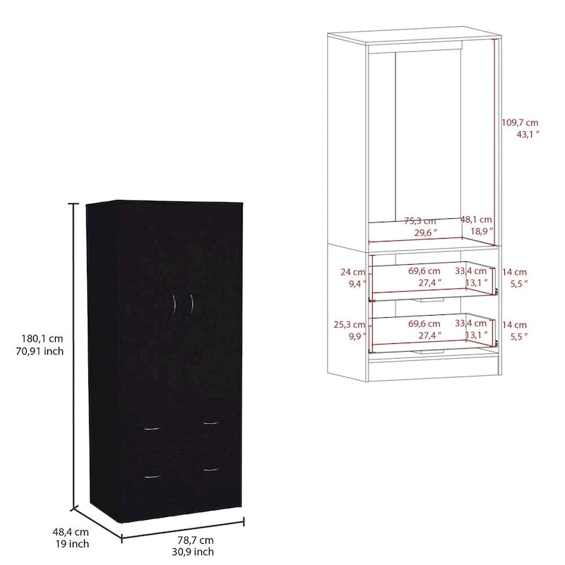 Taly Armoire Engineered wood with Double Doors 2 Drawers - N/A