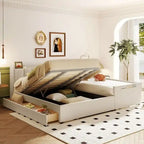 Queen Size & Twin XL Size Upholstered Platform Bed Mother & Child Bed Frame with Hydraulic Storage System