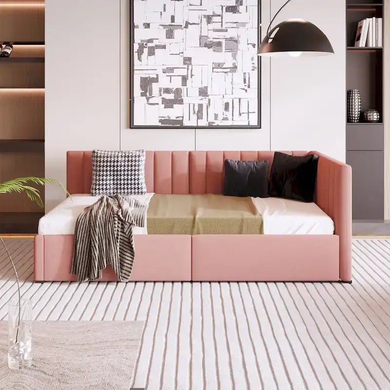 Upholstered Daybed with 2 Drawers and Twin Size Sofa Bed Frame