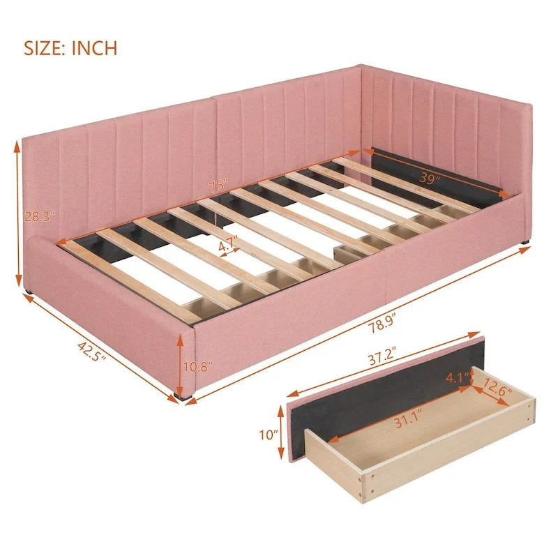Upholstered Daybed with 2 Drawers and Twin Size Sofa Bed Frame