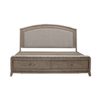 Avalon Burnished Beige Oak King Upholstered Storage Bed Bedroom Set