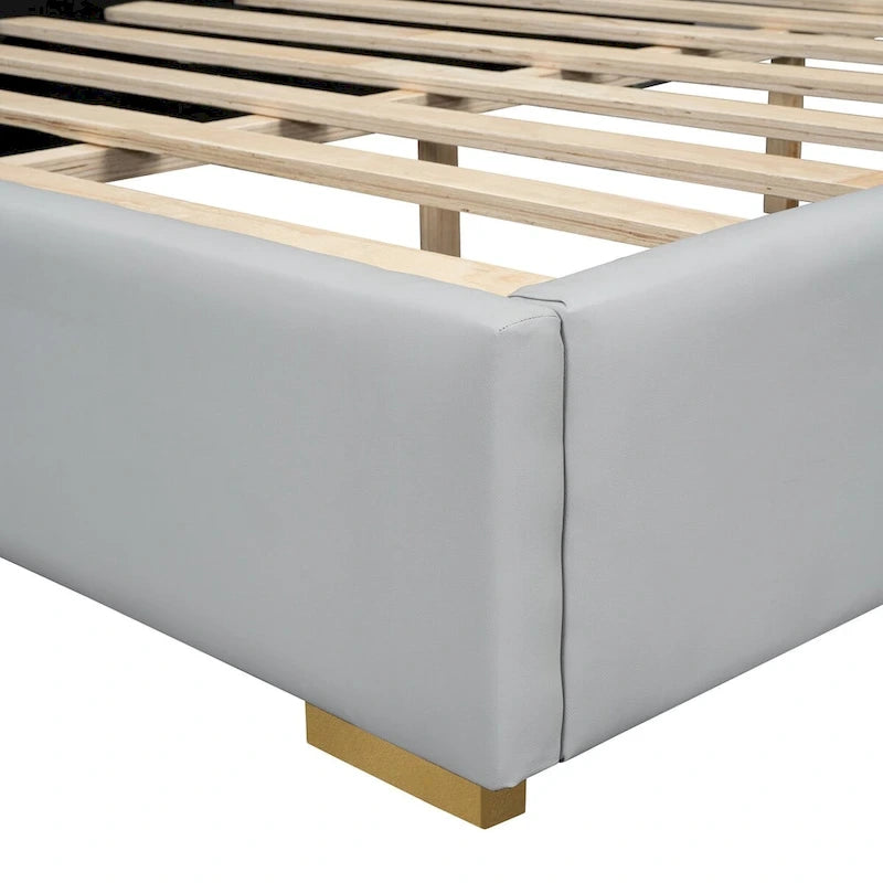 Full Size PU Upholstered Platform Bed with Metal Strips