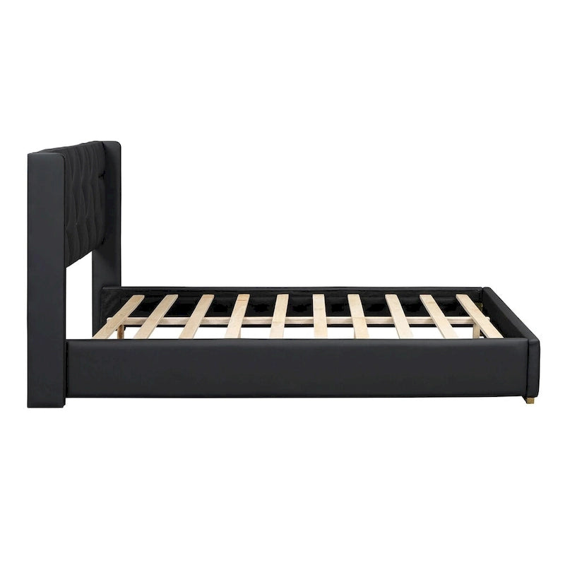 Full Size PU Upholstered Platform Bed with Metal Strips