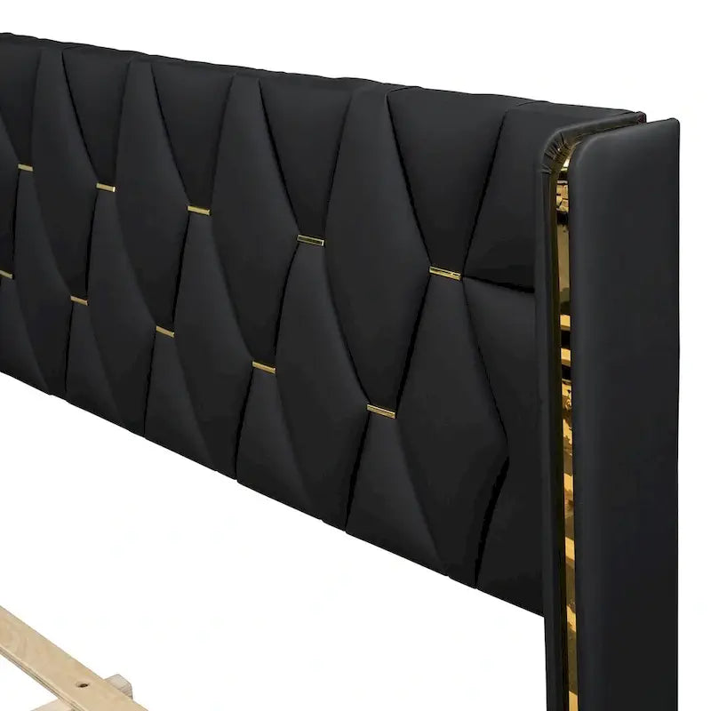 Full Size PU Upholstered Platform Bed with Metal Strips