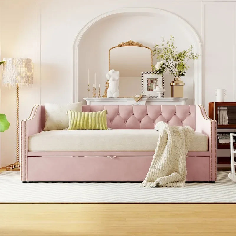 Twin Size Upholstered daybed with Pop Up Trundle