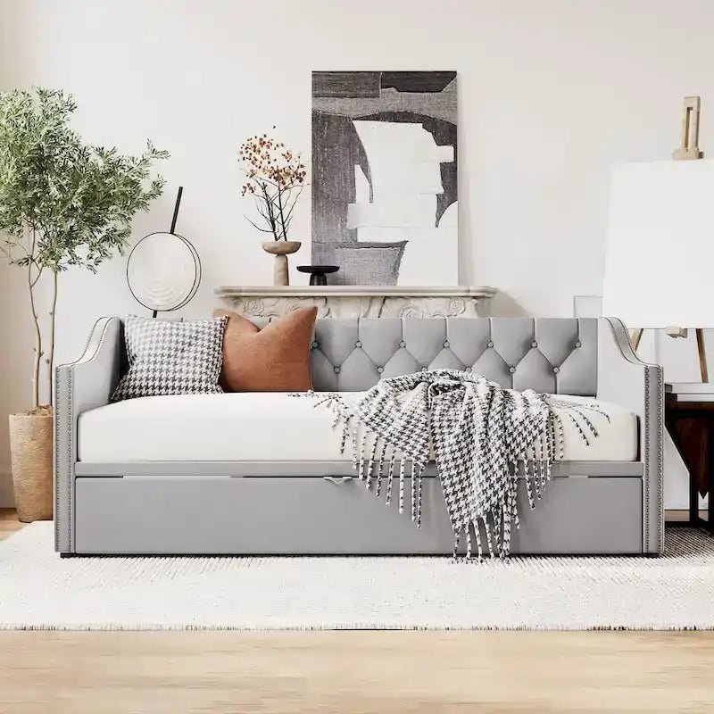 Twin Size Upholstered daybed with Pop Up Trundle