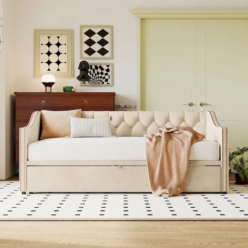 Twin Size Upholstered daybed with Pop Up Trundle