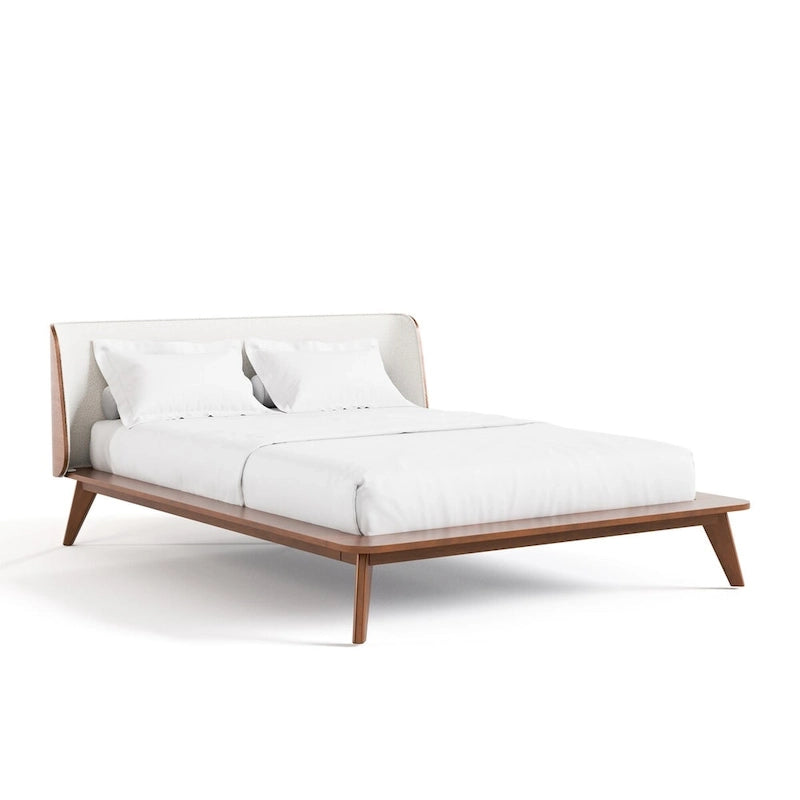 Furniture of America Beau Midcentury 5-Piece Boucle Wingback Queen Low Profile Bedroom Set