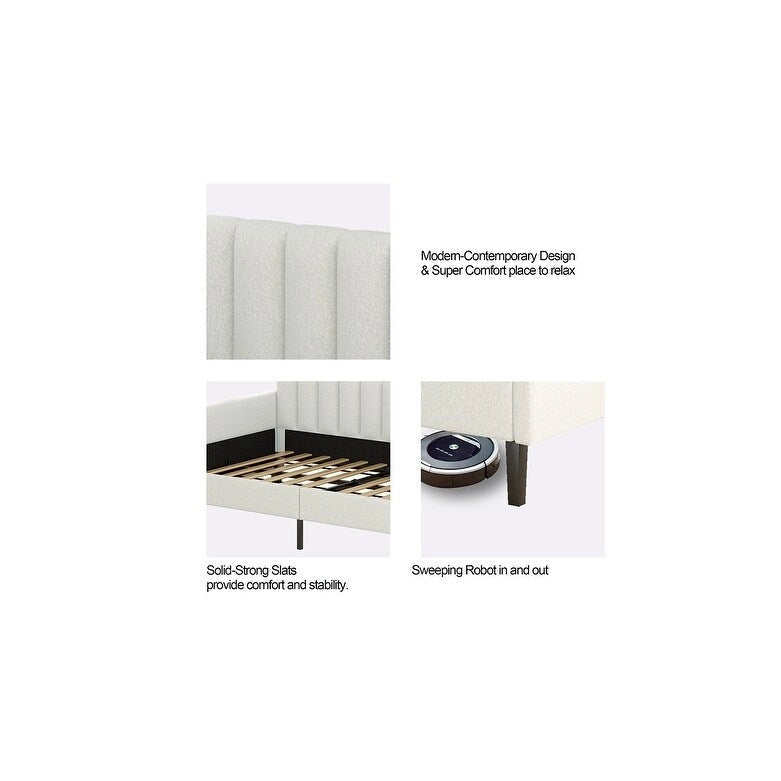 Same as Elena Twin Size Ivory Boucle Upholstered Daybed, Ribbed Tufted Backrest, Daybed in Lavish Modern Design