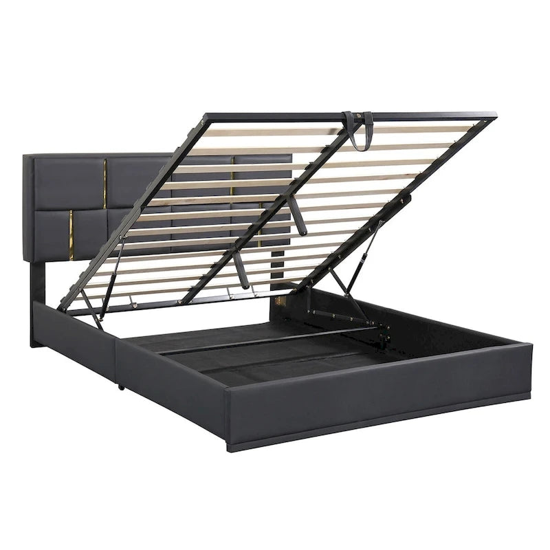 Queen Size Upholstered Platform Bed with Storage Ottoman 2-Pieces Bedroom Sets