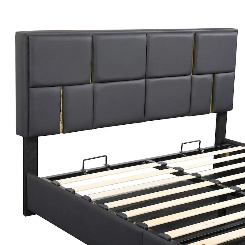 Queen Size Upholstered Platform Bed with Storage Ottoman 2-Pieces Bedroom Sets