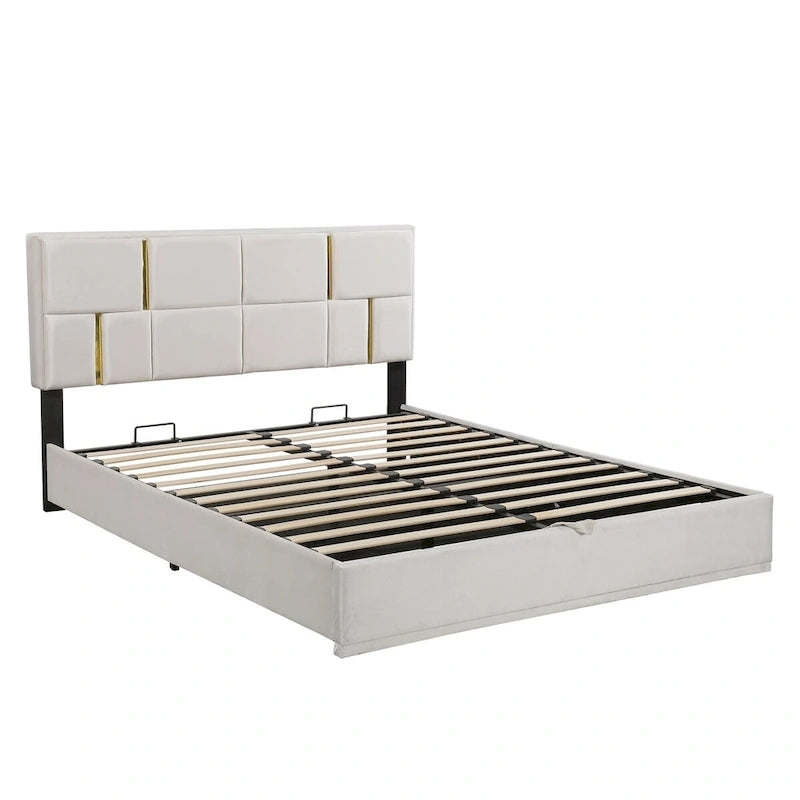 Queen Size Upholstered Platform Bed with Storage Ottoman 2-Pieces Bedroom Sets