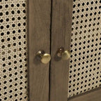 30 Inch Nightstand Table, Rattan Cabinet Doors and Drawer Fronts, Sandblasted Brown Mango Wood