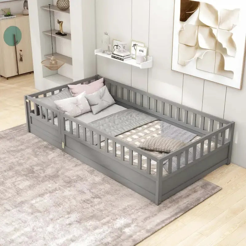 Montessori wooden children's floor bed with Support slat