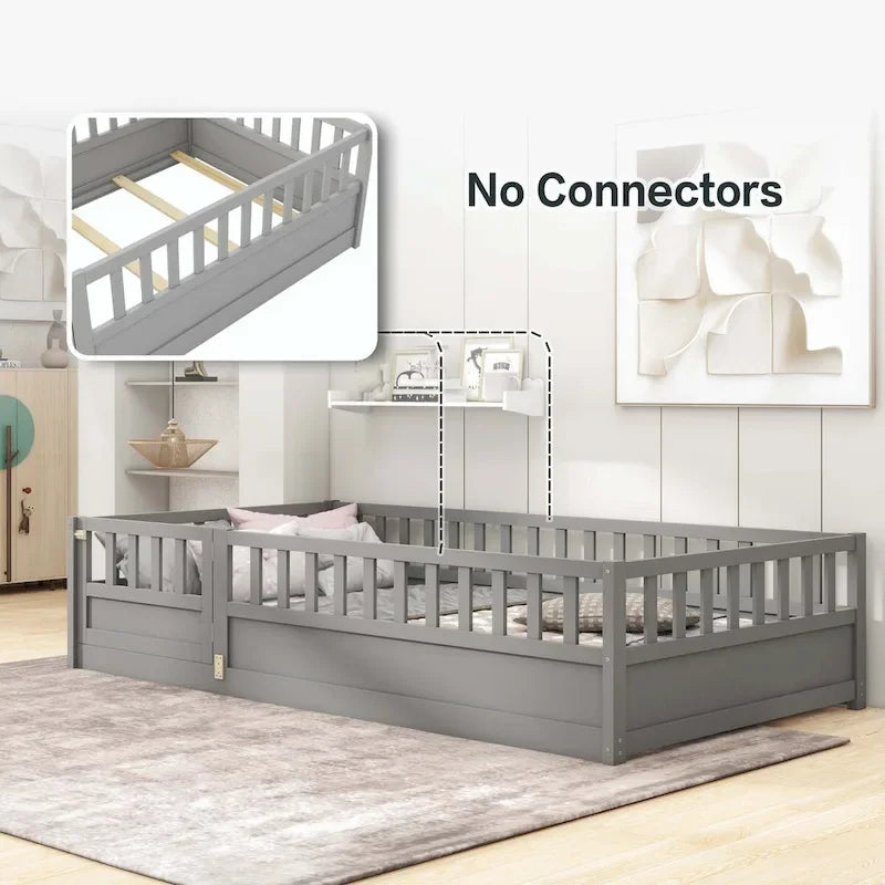 Montessori wooden children's floor bed with Support slat