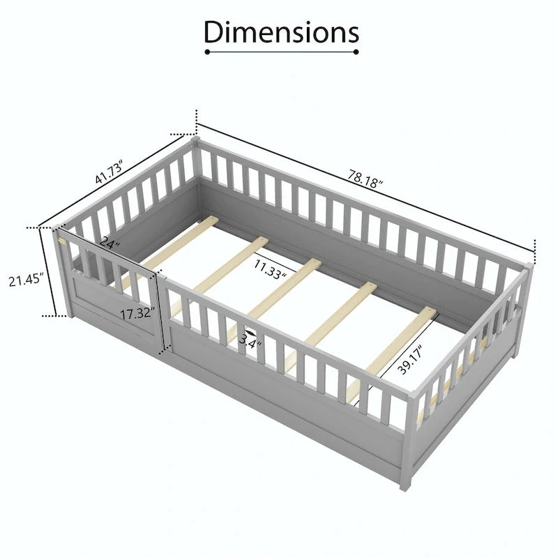 Montessori wooden children's floor bed with Support slat