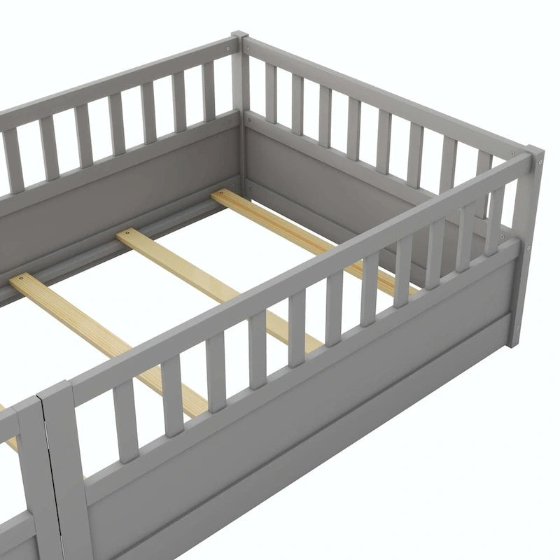 Montessori wooden children's floor bed with Support slat