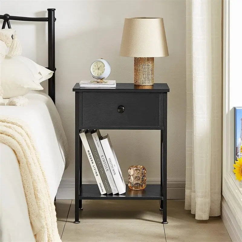 Modern Nightstand with Drawer and Open Shelf