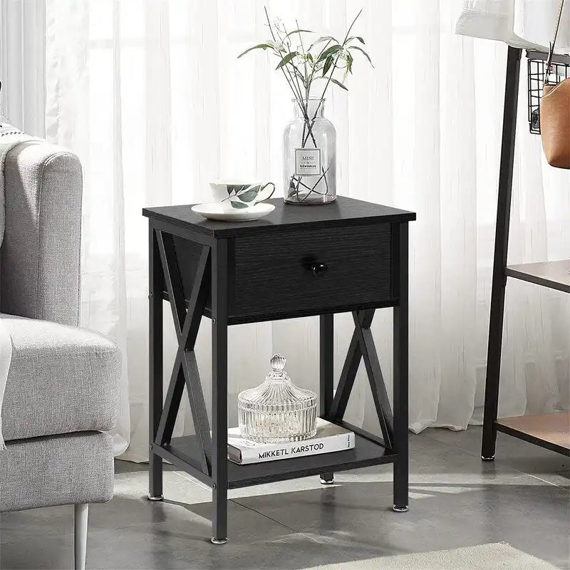 Modern Nightstand with Drawer and Open Shelf