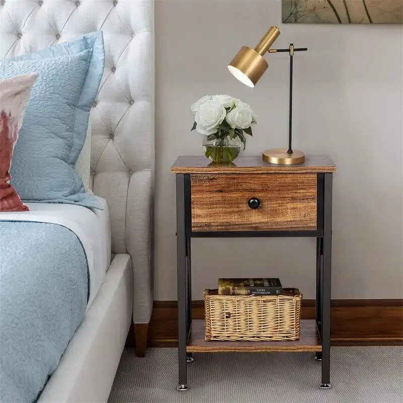 Modern Nightstand with Drawer and Open Shelf