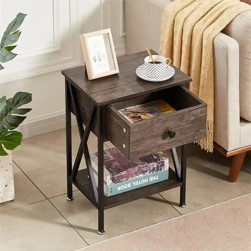 Modern Nightstand with Drawer and Open Shelf