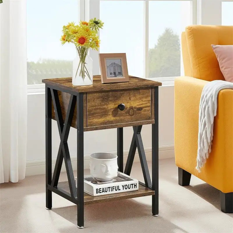 Modern Nightstand with Drawer and Open Shelf