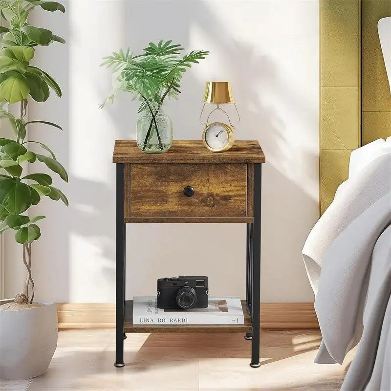 Modern Nightstand with Drawer and Open Shelf