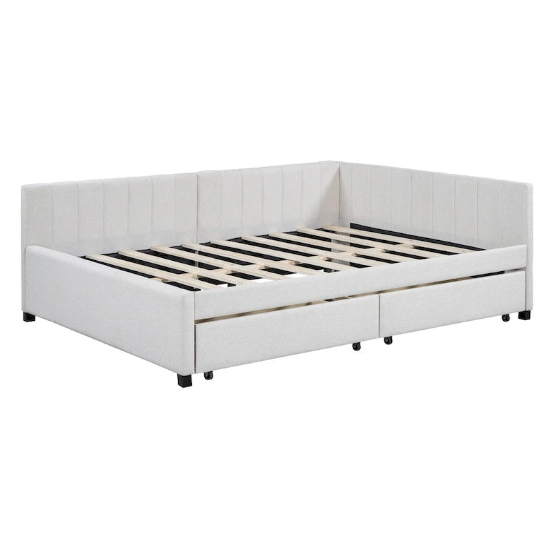Full Size Upholstered Daybed with 2 Storage Drawers Sofa Bed Frame