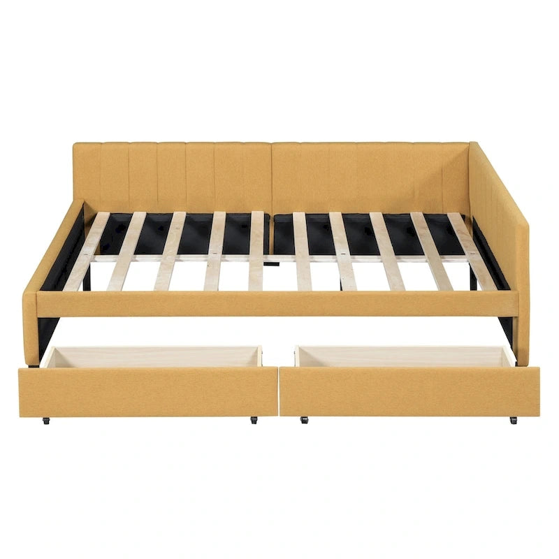Full Size Upholstered Daybed with 2 Storage Drawers Sofa Bed Frame