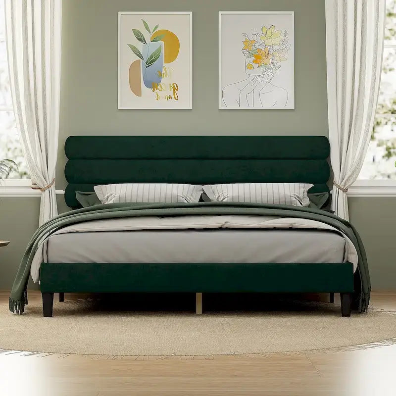 King Bed Frame with Headboard,Sturdy Platform Bed with Wooden Slats Support,No Box Spring,Mattress Foundation,Easy Assembly