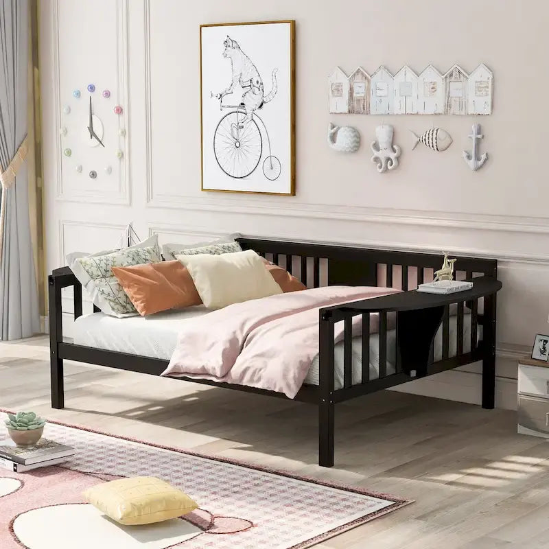 Full Wood Daybed with Small Table & Wood Slat Support, No Box Spring Needed