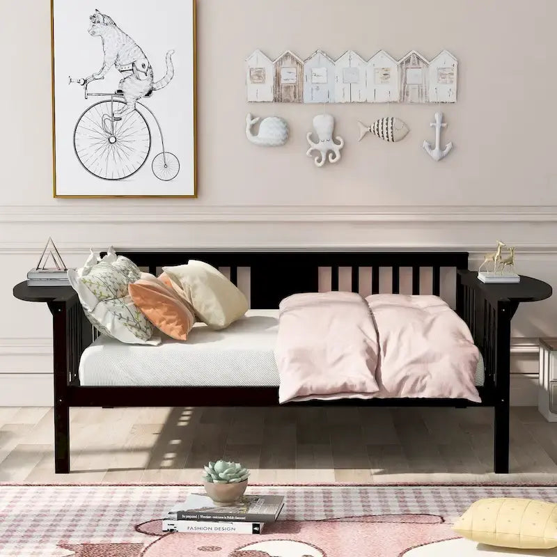 Full Wood Daybed with Small Table & Wood Slat Support, No Box Spring Needed