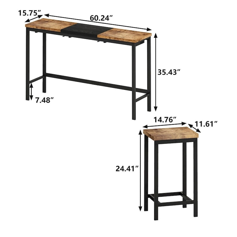 4-Piece Pub Set with Convenient Hanging Stool Design