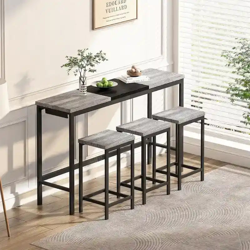 4-Piece Pub Set with Convenient Hanging Stool Design