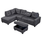 Reversible L-Shaped Sectional Sofa with Storage Ottoman