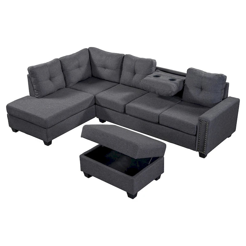 Reversible L-Shaped Sectional Sofa with Storage Ottoman
