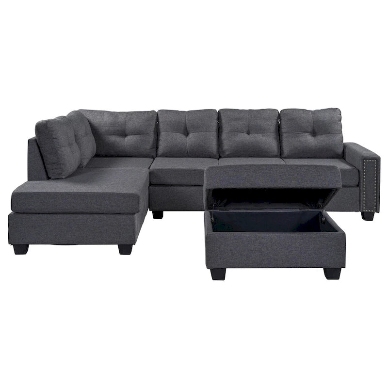 Reversible L-Shaped Sectional Sofa with Storage Ottoman