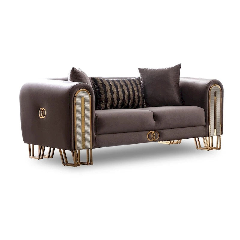 Kamelya 2-Pieces One Sofa One Loveseat Living Room Set, Metal Leg, Pillow Back