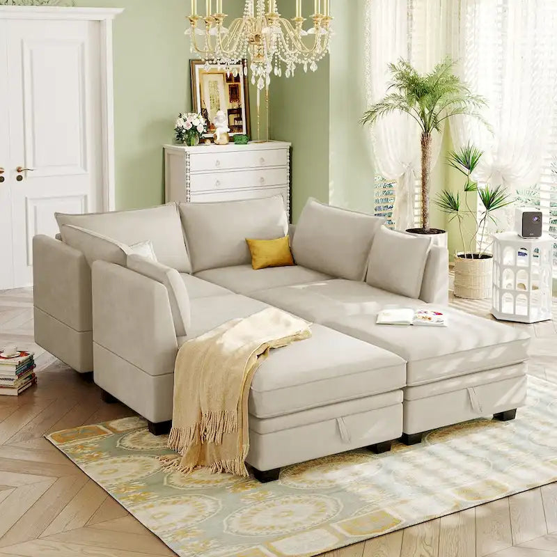 Modern U-Shape Modular Sectional Sofa, Convertible Sofa Bed with Reversible Chaise