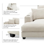 Large L-Shaped Cloud Couch in Beige Corduroy - Deep Seat Sofa Bed with USB, Cup Holder