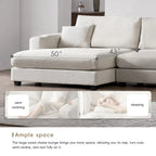 Large L-Shaped Cloud Couch in Beige Corduroy - Deep Seat Sofa Bed with USB, Cup Holder