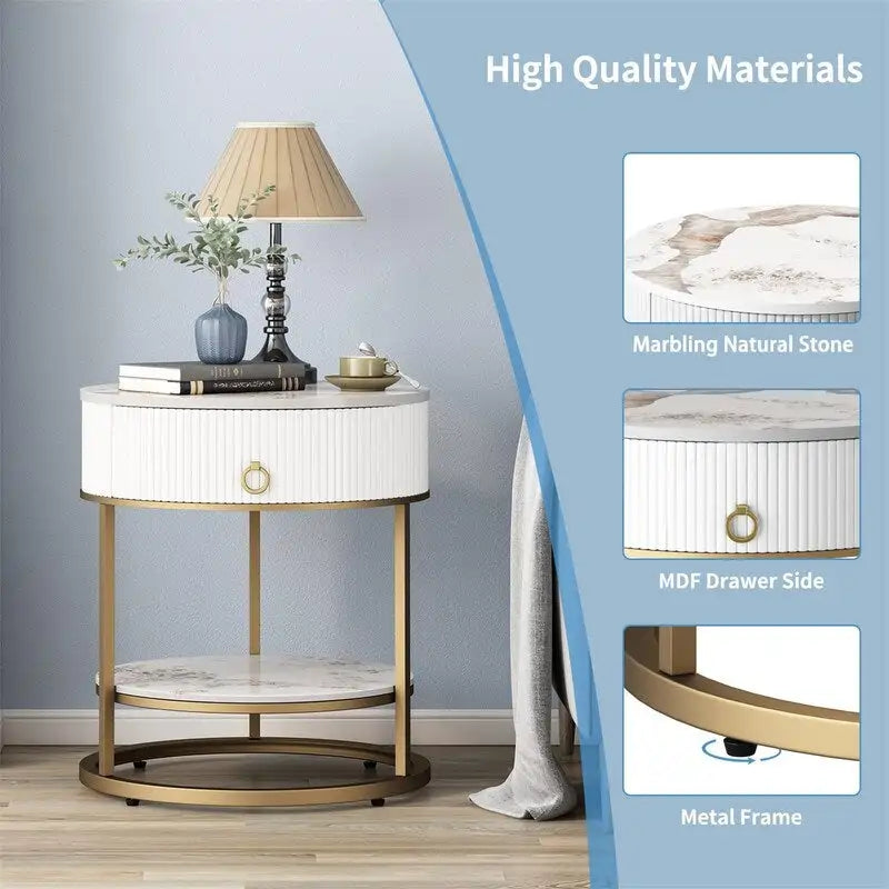 Round Side Table with Drawer - 19.69D x 19.69W x 21.85H