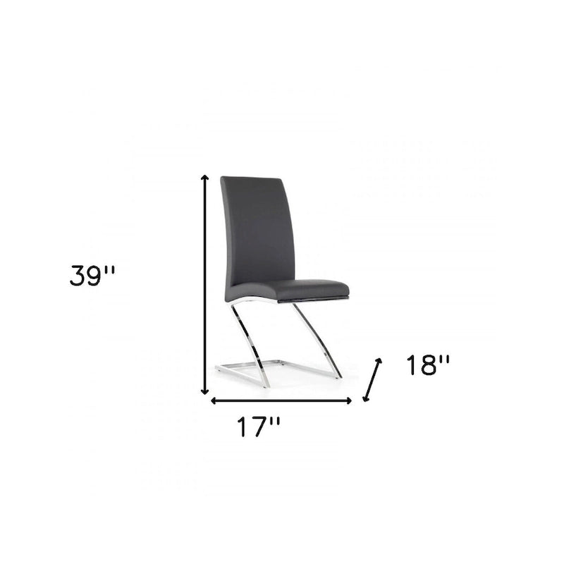 Set of Two Gray And Silver Upholstered Faux Leather Dining Side Chairs