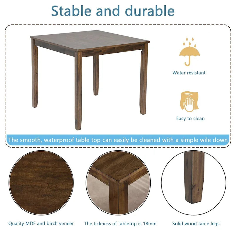 Wooden Dining Square Table, Kitchen Table for Small Space, 4 Person Dining Table