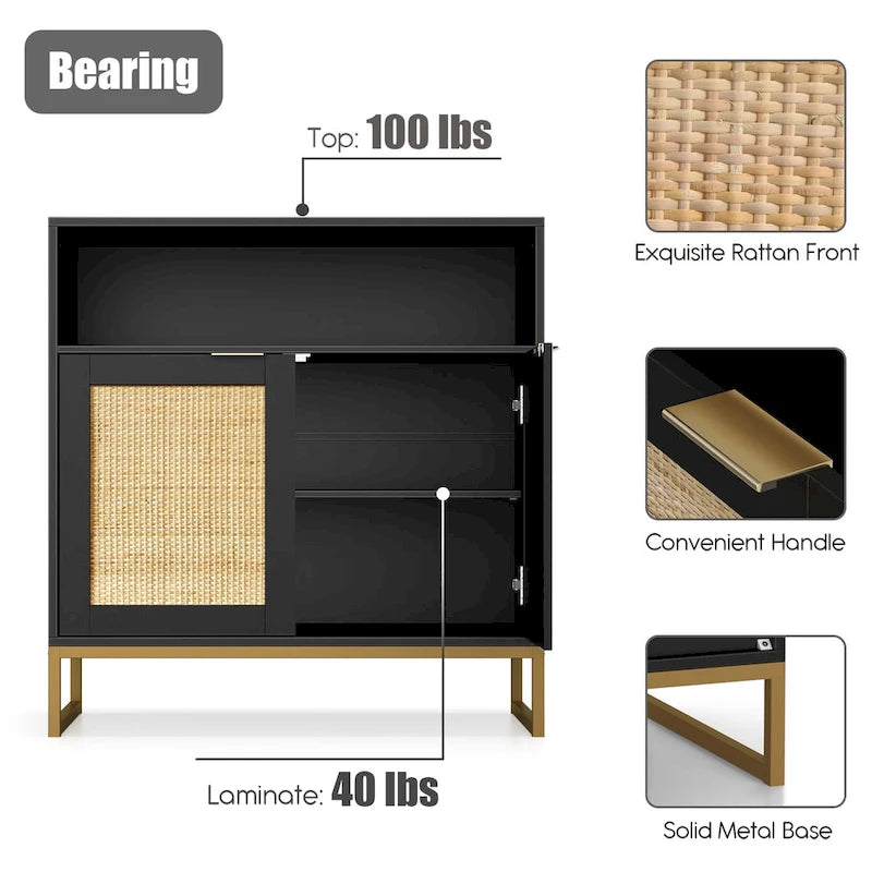 Modern 2-Door Black Buffet Sideboard Table