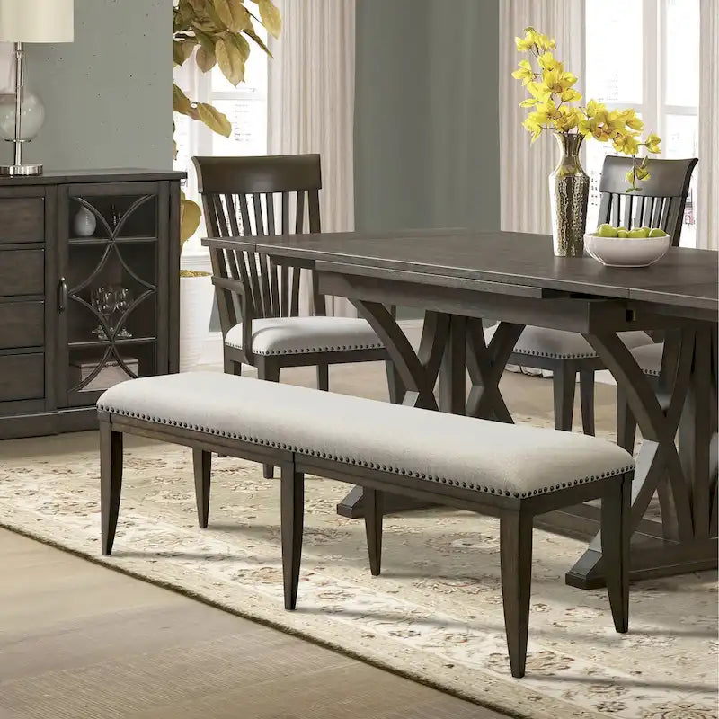 Roundhill Furniture Grant Upholstered Dining Bench, Beige