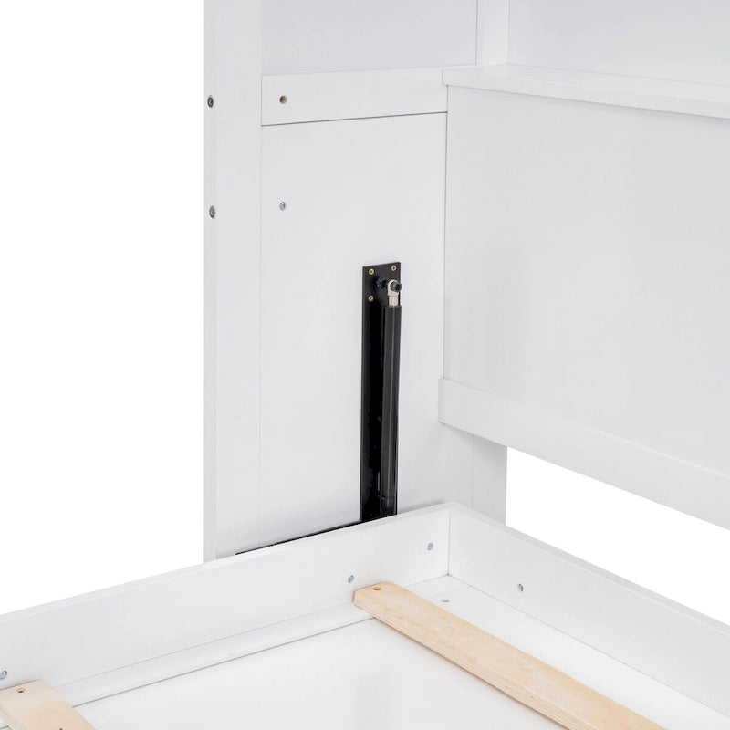 Queen Size Murphy Wall Storage Shelves,Hide Away Bed Frame Easily Folds into Wood Cabinet,W/Mattress Holder