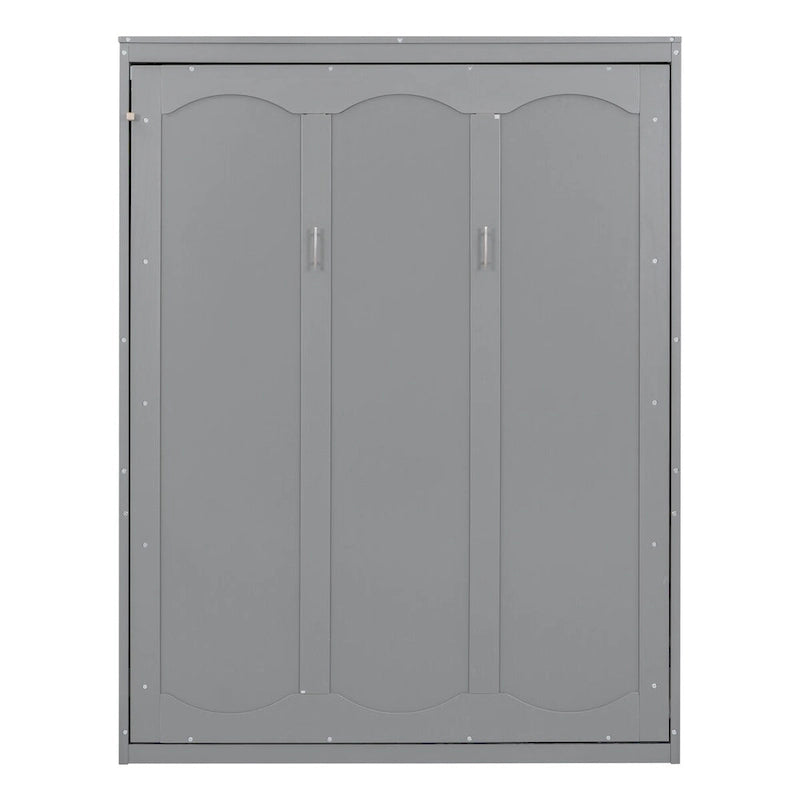 Queen Size Murphy Wall Storage Shelves,Hide Away Bed Frame Easily Folds into Wood Cabinet,W/Mattress Holder