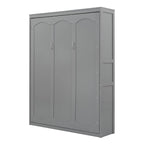 Queen Size Murphy Wall Storage Shelves,Hide Away Bed Frame Easily Folds into Wood Cabinet,W/Mattress Holder