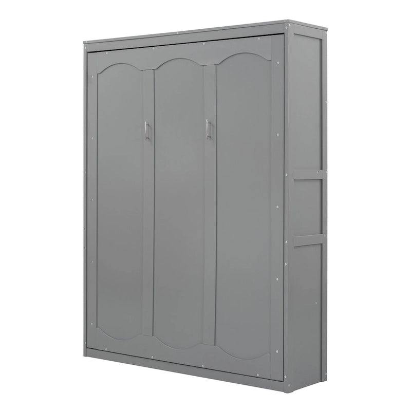 Queen Size Murphy Wall Storage Shelves,Hide Away Bed Frame Easily Folds into Wood Cabinet,W/Mattress Holder